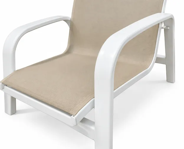 Aluminum armchair after restoration, white frame and beige sling