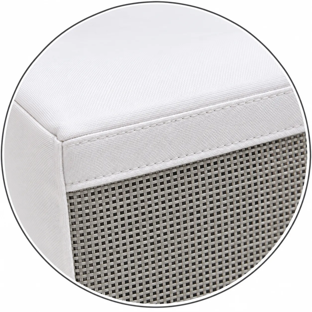 Open-weave mesh on the underside of a sun cot cushion for water drainage